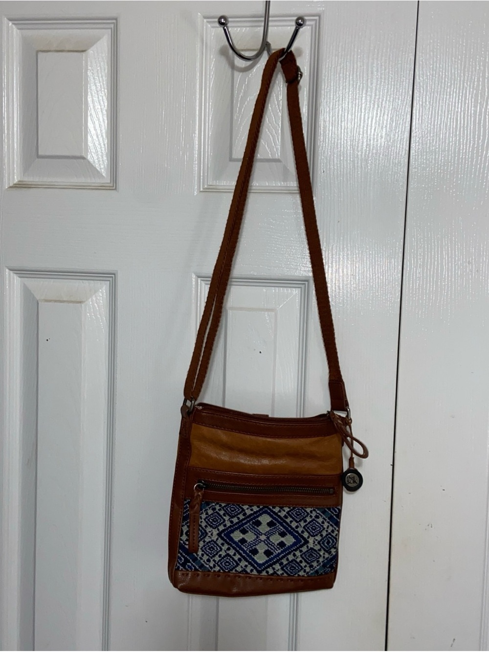 The Sak Tan and Blue Patterned Crossbody Bag